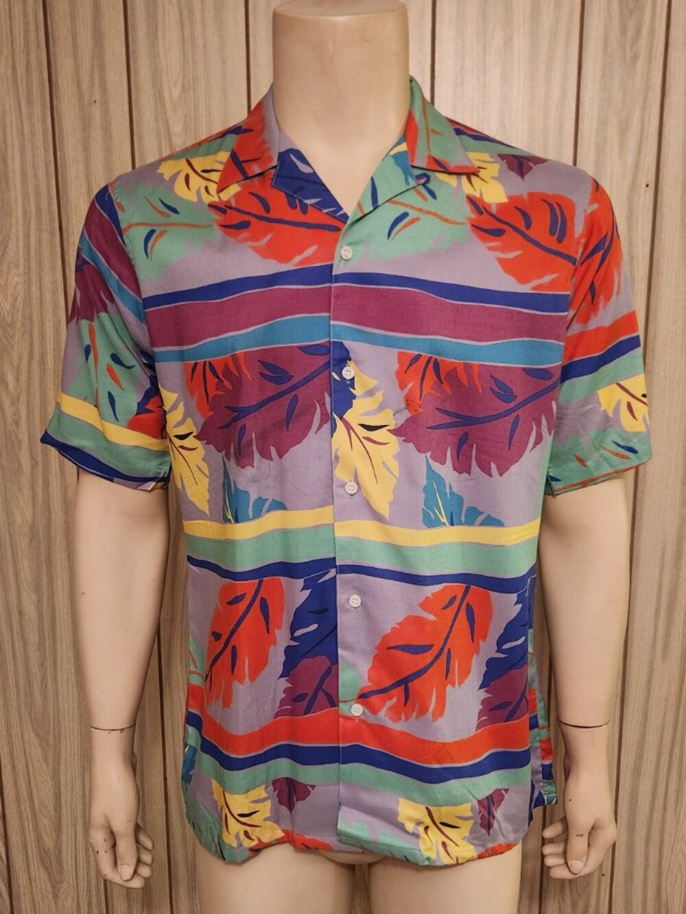 men's party shirt colorful leaves size M